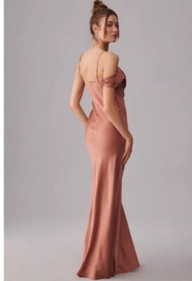 reformation ronda asymmetrical cowl-neck silk maxi dress Reformation Ronda Praline Silk Charmeuse Maxi Dress The Closet New York