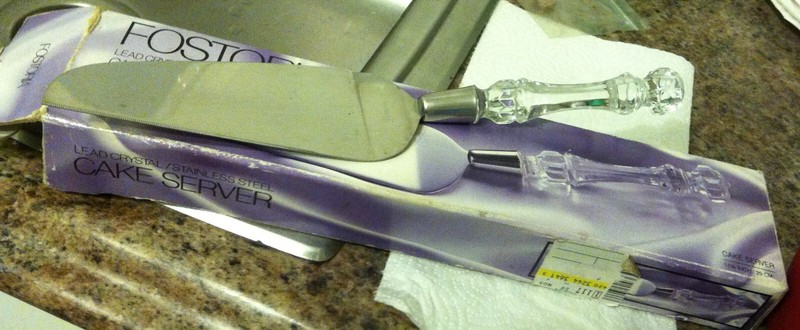 Macy's Fostoria Cake Cutter Server Lead Crystal Stainless Steel Wedding Holiday