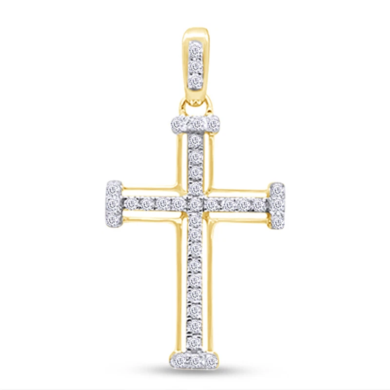 Collar colgante cruz para hombre con cadena de 18" diamante natural 1/5 cttw oro 14K Foto 3 de 4