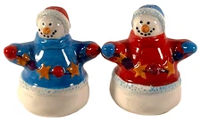 Vintage Red and Blue Snowmen Snowman Salt and Pepper Shakers 