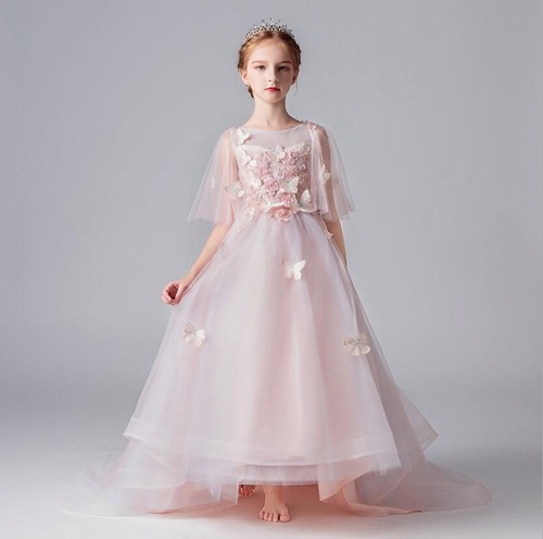 Elegant Lace Dress Long Trailing Kids Prom Wedding Princess Gown Girl Dresses - Picture 6 of 30