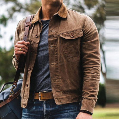 Men Vintage Oil Waxed Canvas Jacket Motorcycle Slim Work Men Vintage Oil Waxed Canvas Jacket Motorcycle Slim Work