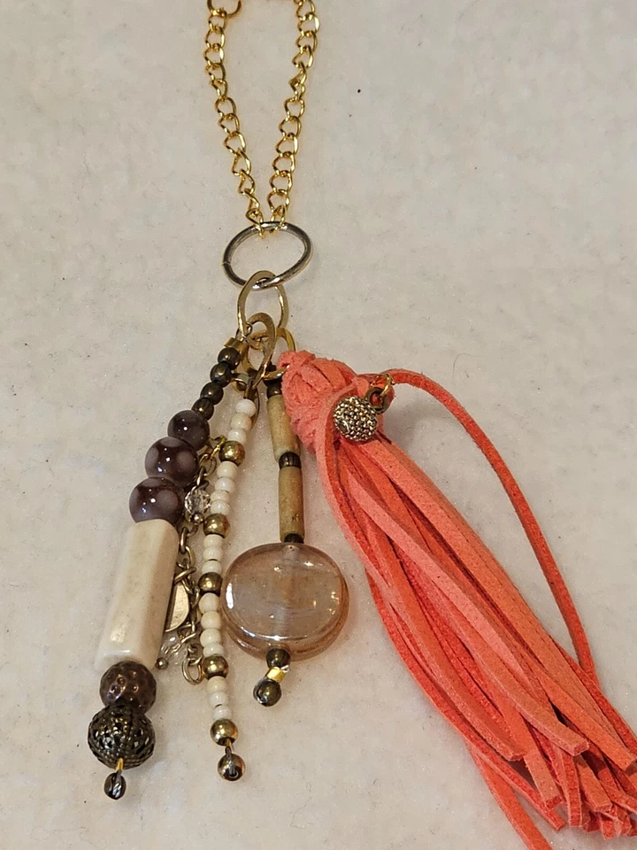 Lucky Orange/Brown Boho Bag Charm, Glass, cream color beads and mixed metals - Image 3 of 4