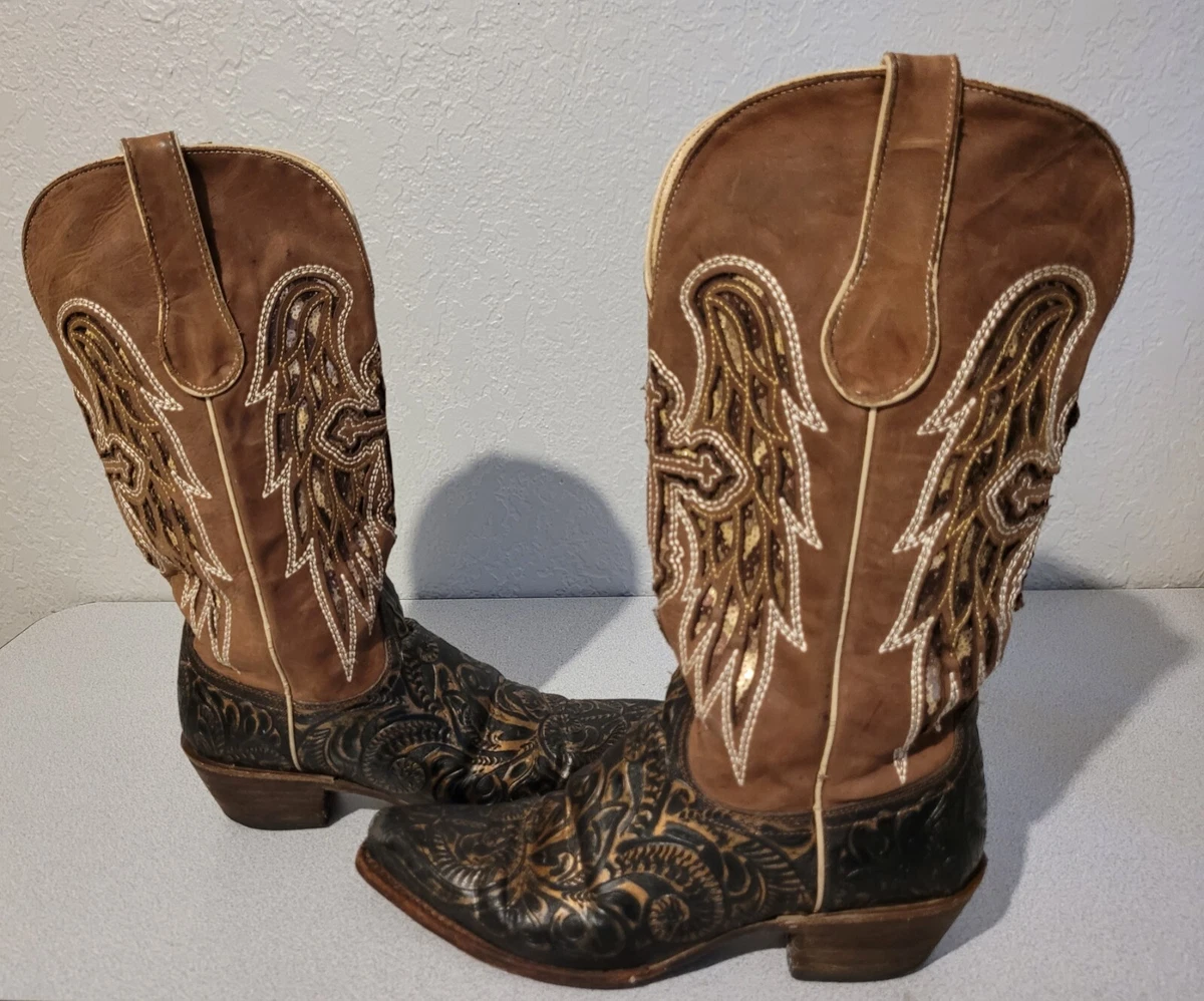 FERRINI WOMEN S BOOTS WITH GORGEOUS INLAY OF WINGS CROSS SIZE 8