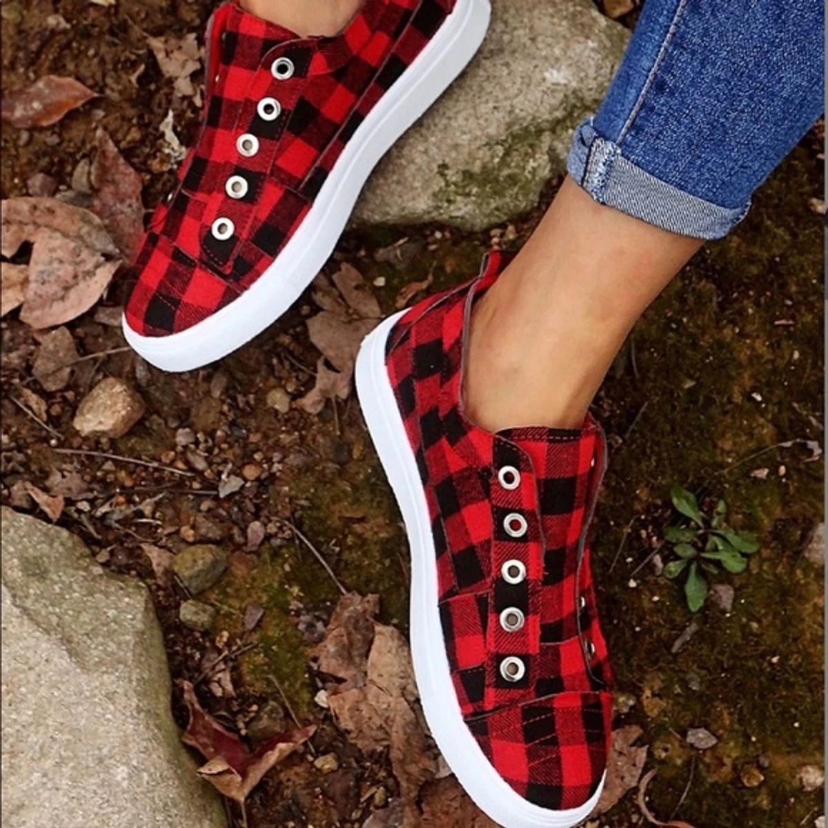 Red plaid shop shoes