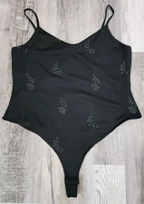 H&M Bodysuit Extra Large Black Embroidered Black NWT