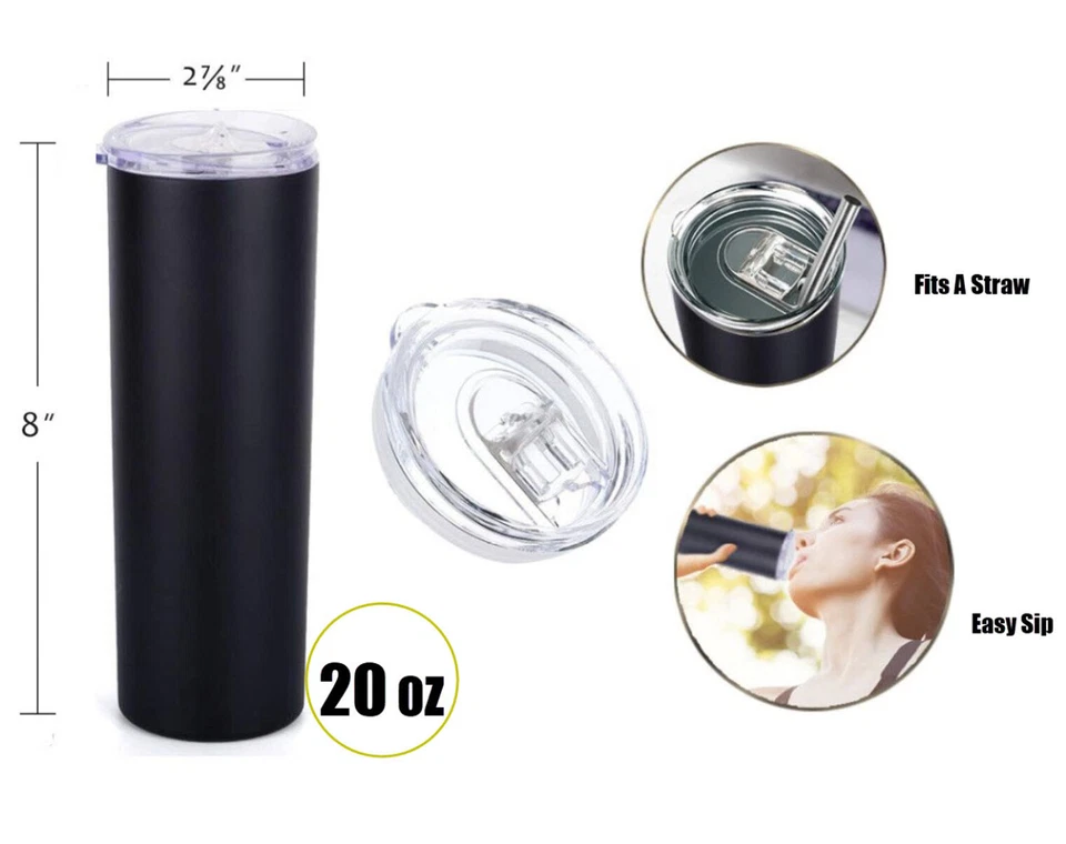 20oz Skinny Stainless Steel Tumbler Slider Lid DoubleWall Vacuum Insulated - Image 2 of 4