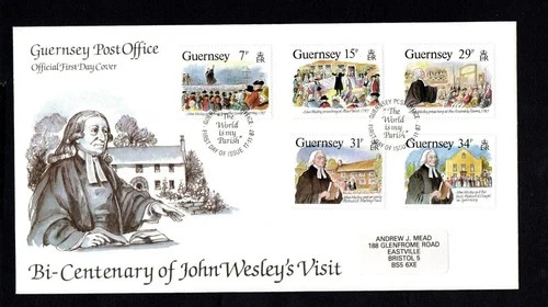 GUERNSEY 1987 BI CENTENARY OF JOHN WESLEY'S VISIT FDC (ADDRESSED)