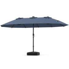 15 FT Double-Sided Patio Umbrella w/48 Solar LED Lights, Base Included for Pool