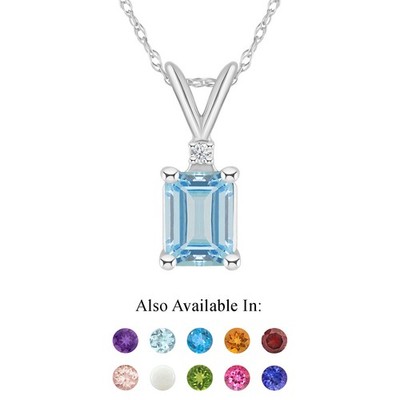 14K Weißgold 7x5mm Smaragdschliff natürlicher Aquamarin Diamant Akzent Anhänger