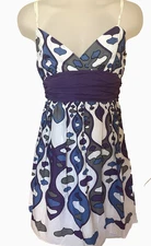 Max Studio Dress Women’s M Cotton Sundress Abstract Purple Blye White Lined Full