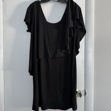S.L. Fashions Womens 16 Black Cape Overlay Cocktail Midi Dress Formal NWT
