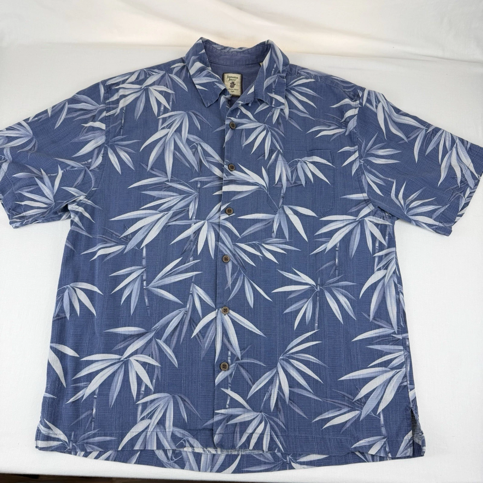Jamaica Jaxx Blue Tropical Hawaiian Shirt Authentic Island Style Short Sleeve, L