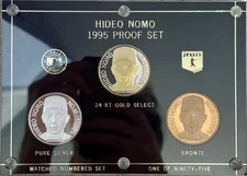 Enviromint Hideo Nomo 1995 ASG Proof Set 3 Coin 24kt Gold Pure Silver Bronze /95