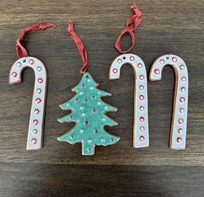 4 Martha Stewart Ceramic Faux Gingerbread Cookie Ornaments- Tree & Candy Canes