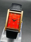 Vintage Seiko Slim Quartz Men's Leather Strap Wrist Watch/Red Dial