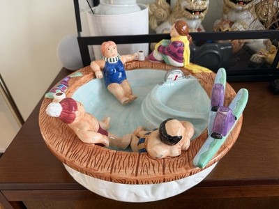 Vintage RARE Lotus 1995 Ski Lodge Hot tub Chip & Dip Ceramic Bowl With Repair