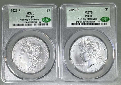 2023 Morgan/Peace Dollar Set CAC MS70 First Day of Delivery