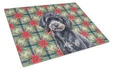 Caroline's Treasures Toy Black Poodle Christmas PoinsettIas Glass Cutting Board