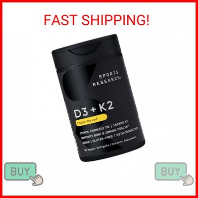 Sports Research  Vitamin D3 + K2 w/ Coconut Oil - Vegan Vitamin D 5000iu & Mk7 V