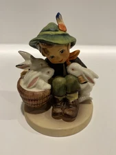 Vintage 1980 Goebel M.I. Hummel Figurine #58/0 " Playmates" Boy with Rabbits EUC