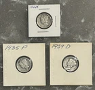 1935 P, 1939 D, 1944 S MERCURY DIMES, CIRCULATED, UNGRADED