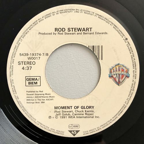 ROD STEWART Rhythm Of My Heart b/w Moment Of Glory 7" 45rpm 1991 UK EX - Picture 3 of 4
