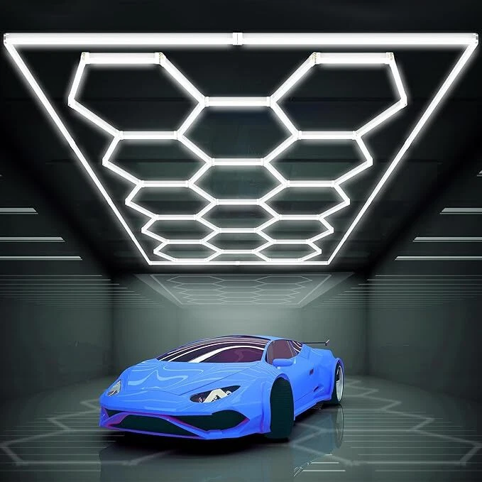 14 Iluminación LED hexagonal detalle de automóvil garaje taller venta al por menor luz nido de abeja hexagonal EE. UU. Foto 3 de 4