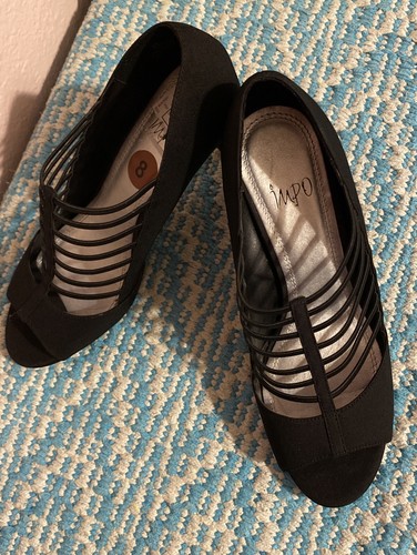 IMPO Stretch Womens Elastic Straps Peep Toe Dress Heels Shoes 8M Black |  eBay