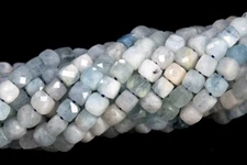 4MM Gray Blue Aquamarine Faceted Cube Grade AA Genuine Natural Loose Beads