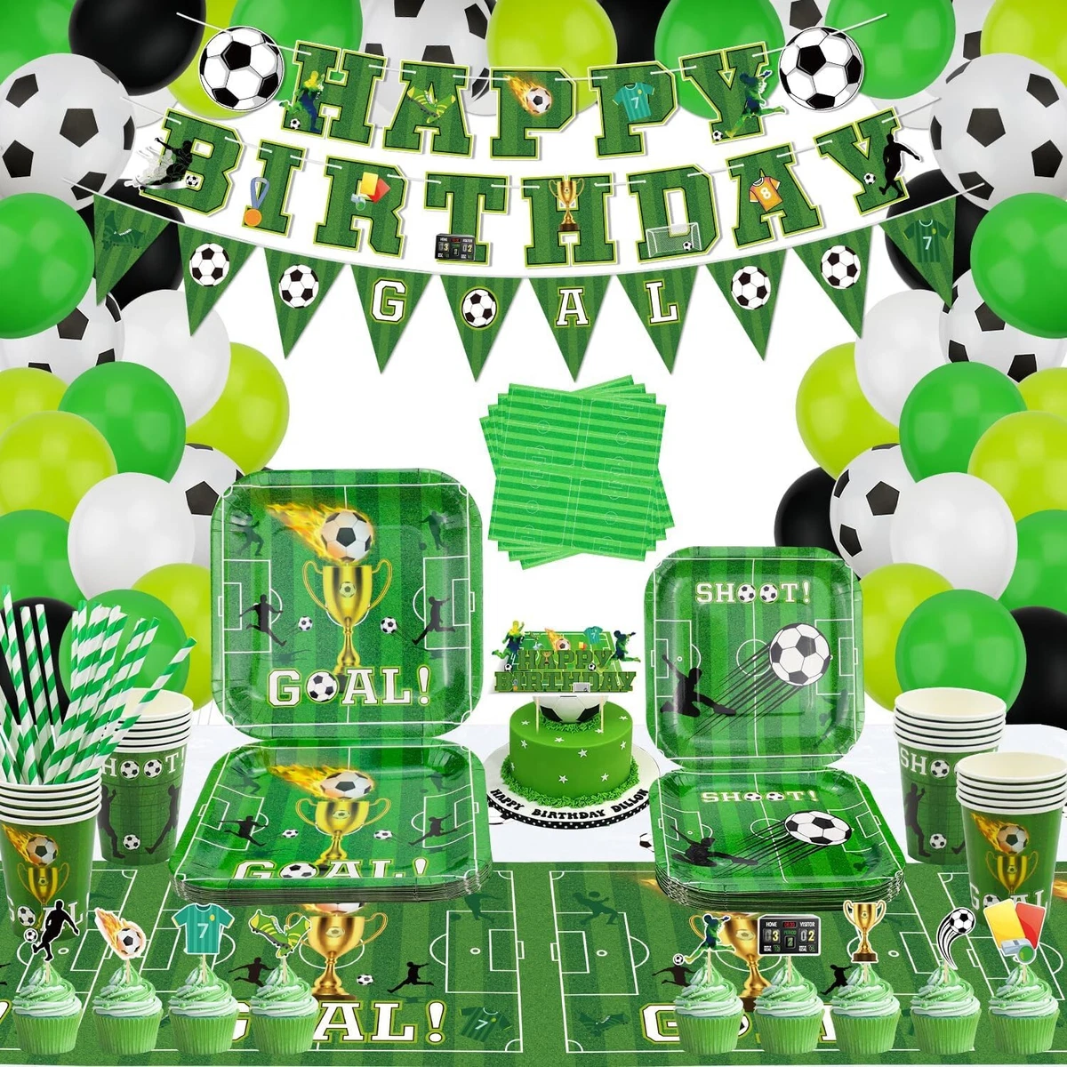 CSYY 52 Pezzi Forniture per Decorazioni Compleanno Calcio, 16 Ospiti Tema Calcio Stoviglie per Feste Addobbi Compleanno Bambino Include Piatti Tazze Tovaglioli Decorazioni