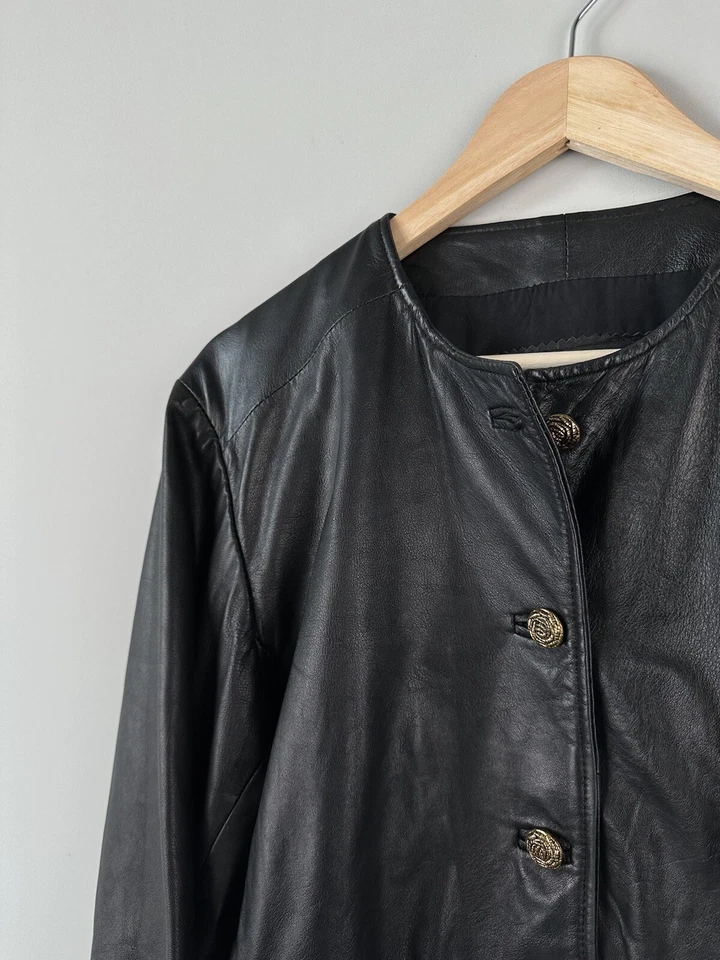 Chaqueta Blazer Mujer Vintage Años 90 Cuero AMI Negra Talla L Foto 3 de 4