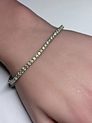 Sterling Silver Two Color Round Cut CZ Tennis Bracelet 8.8g 7.5n