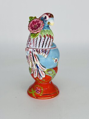 Tracy Porter Colorful Parrot Figurine Two Piece  Container With Lid *read*