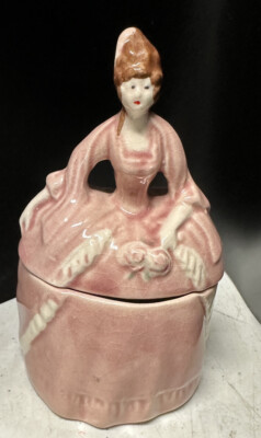 Powder Jar Madame Pompadour: Porcelain Figural Dresser Doll; ERPHILA; Germany 6''