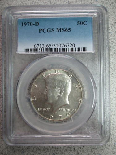 1970-D KENNEDY HALF DOLLAR - PCGS  MS65 - MINT STATE CERTIFIED GRADED COIN MS 65