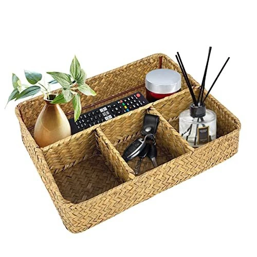 Handwoven Storage Baskets Wicker Rattan Divided Basket Organizer