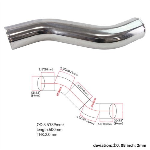 Universal 89mm OD Polished Aluminum S Shape Intercooler Turbo Pipe 2mm Thick - Picture 2 of 9
