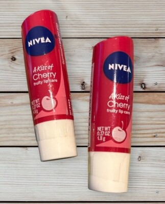 2 NIVEA A KISS OF CHERRY TINTED LIP CARE BALM 0.17 oz DISCONTINUED SEALED