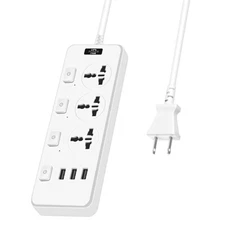 2 Prong Power Strip with 3 Outlets, 3 USB Ports & Seperate Switches - White 6FT