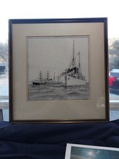W.A.Coulter signed Watercolor Art Print of 2 ships