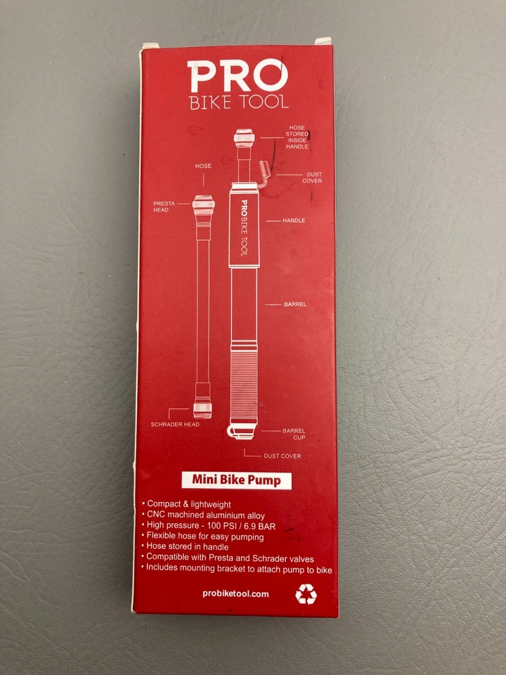 PRO BIKE TOOL Mini Bomba de Bicicleta Clássica Compatível com Válvulas Presta e Schrader até 100 PSI - Imagem 2 de 4