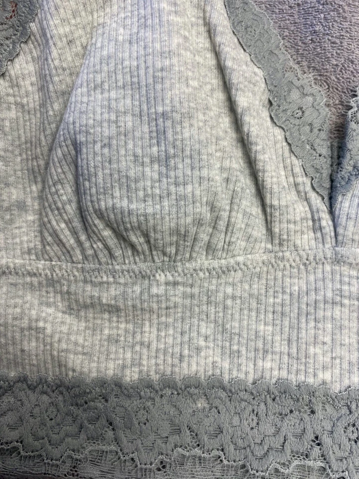 Aerie ребристые ресницы кружева отделки длинная линия бюстгальтер -- вересковый серый M - Изображение 2 из 4