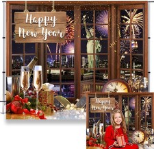 New Year Backdrop Photography Year's Eve 2025 10x8ft, Red, Green, Blue
