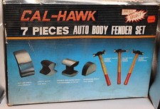 Vintage Cal-Hawk 7 Piece Auto Body Fender Hammer Dolly Set NOS Hickory Handles