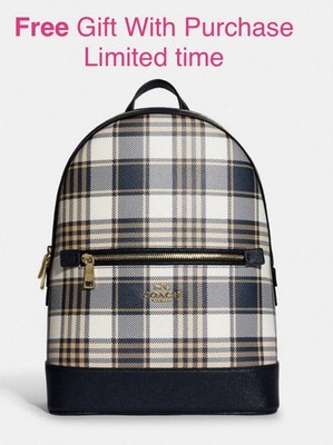 COACH 41 チェック柄リュック NWT COACH Kenley Backpack Garden Plaid Print Midnight Holiday