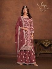 Wine Faux Georgette Heavy Embroidered Sharara Suit with Dupatta  Bridal Festive