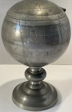 Antique Chinese Pewter Globe Swatow Shantou Export Map Sphere on Stand c1900
