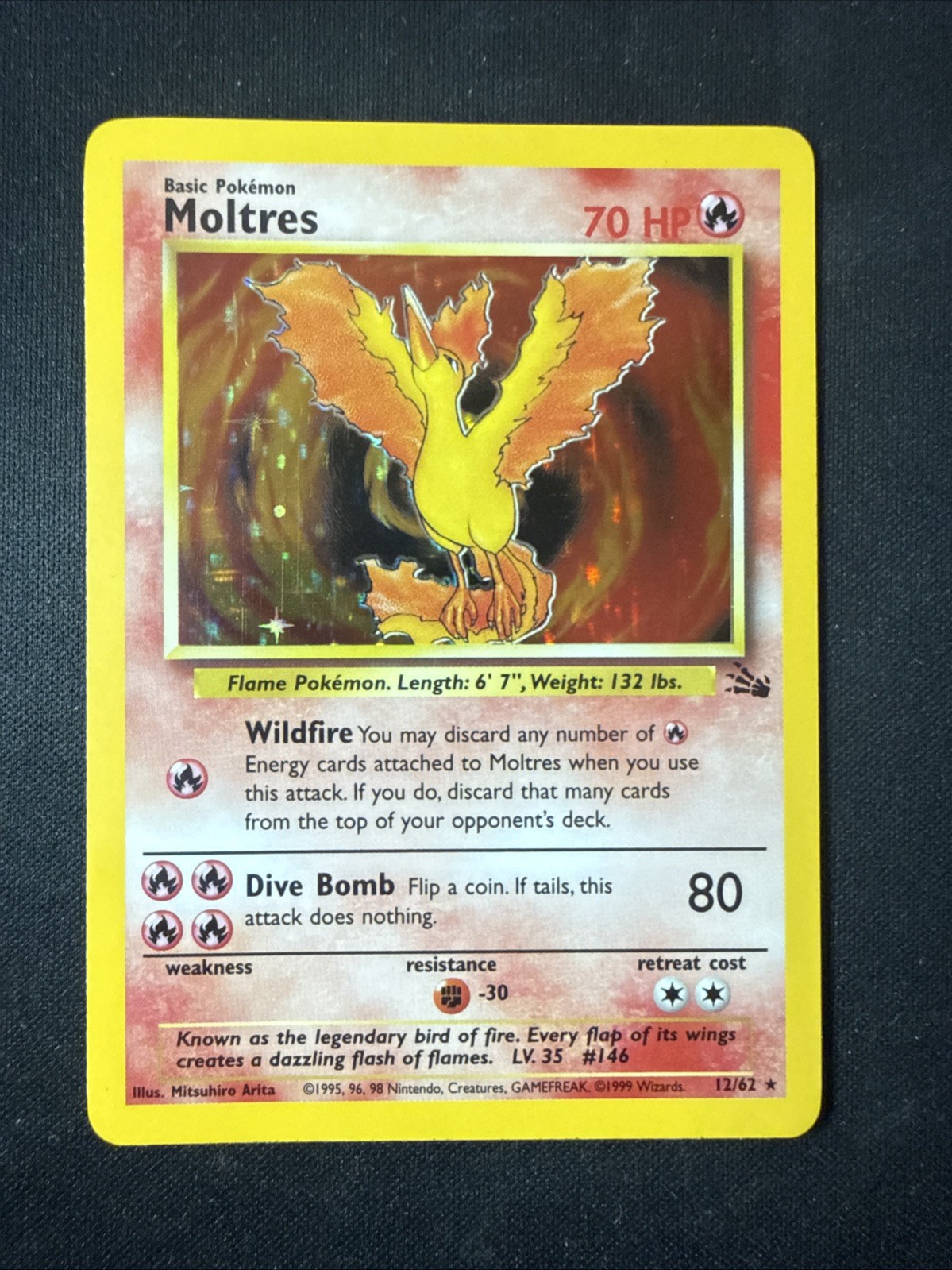 Moltres Fossil Holo Unlimited - 12/62 - NM- Condition