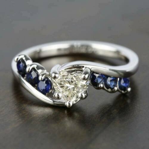 Anillo de compromiso 2,60 quilates diamante simulado y zafiro azul oro...
